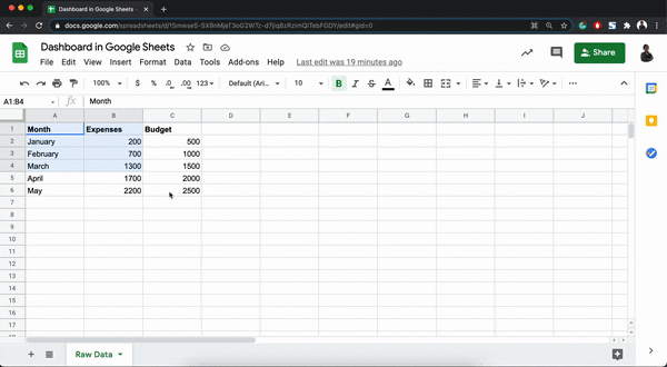 crear gráfico en google sheets