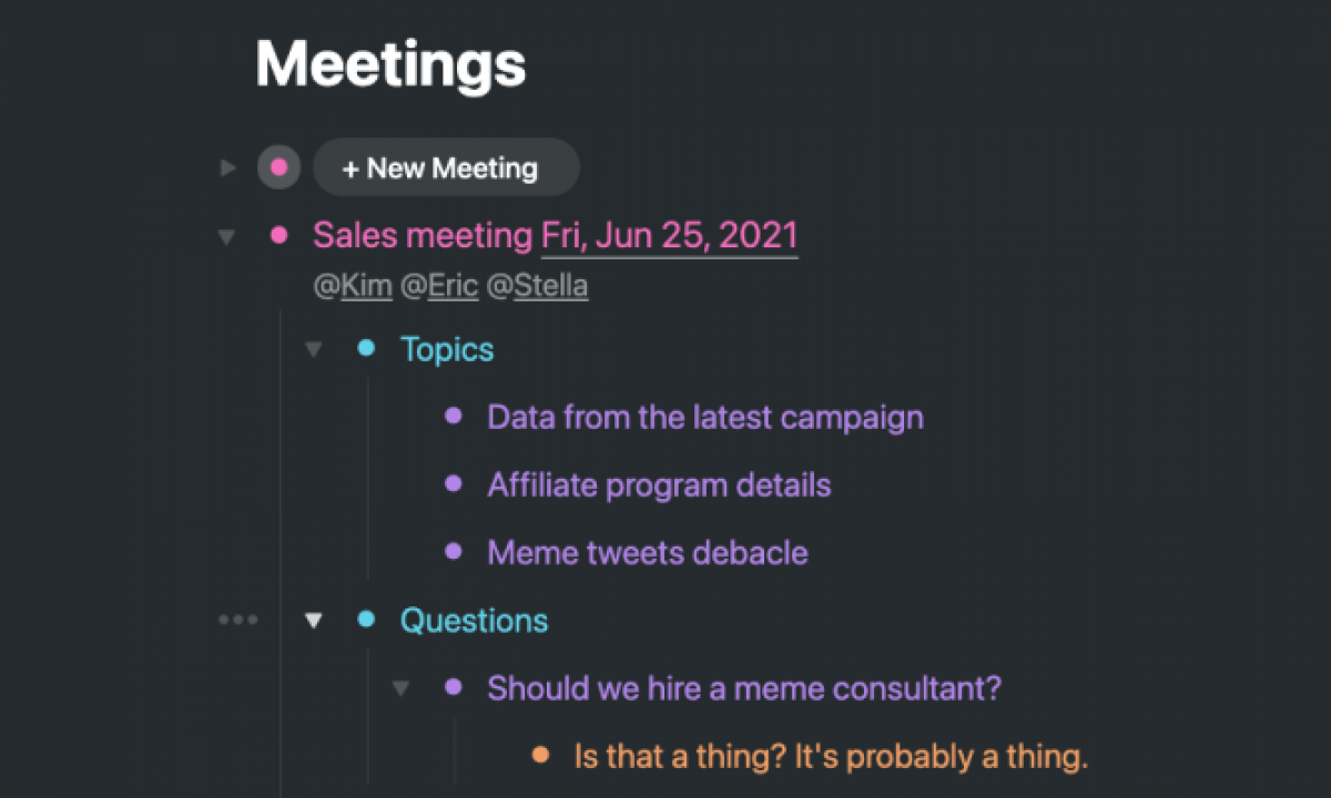 Workflowy for taking notes